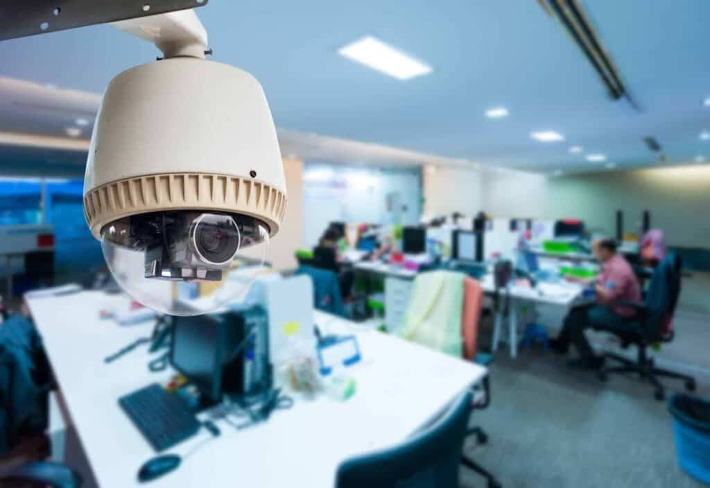 High-definition security camera installed in modern office environment.