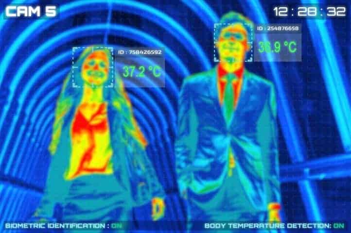 Thermal imaging of business professionals in a data centre environment.