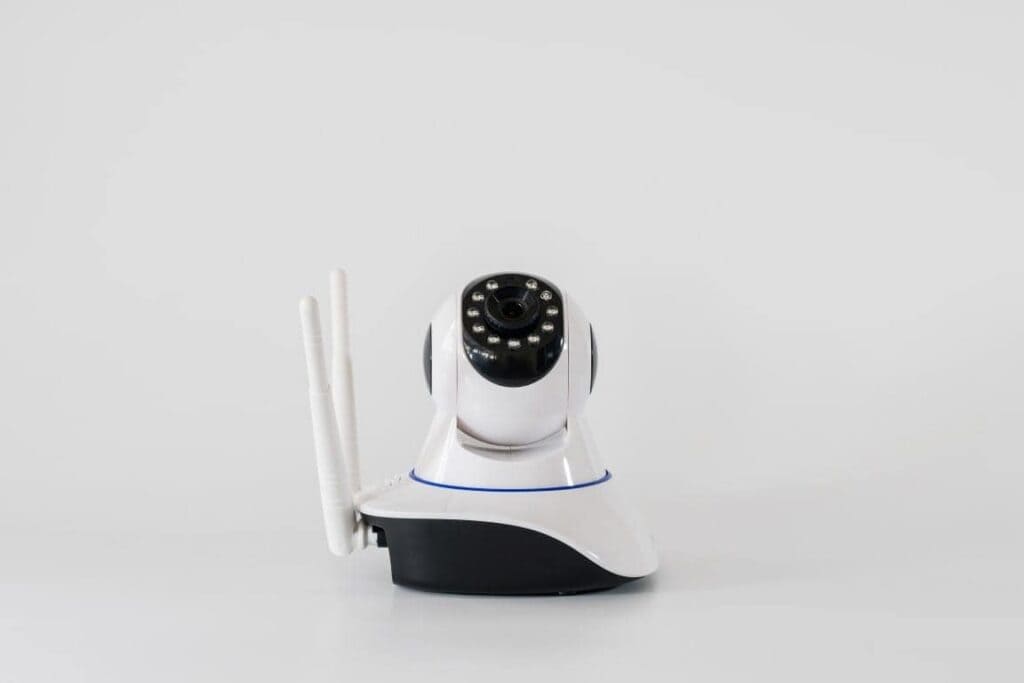 Wireless security IP camera for remote surveillance and data security.