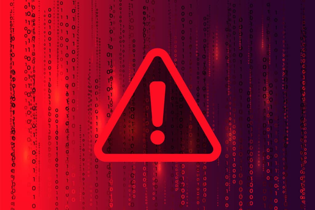 Enhanced network data cabling warning icon in digital matrix background.