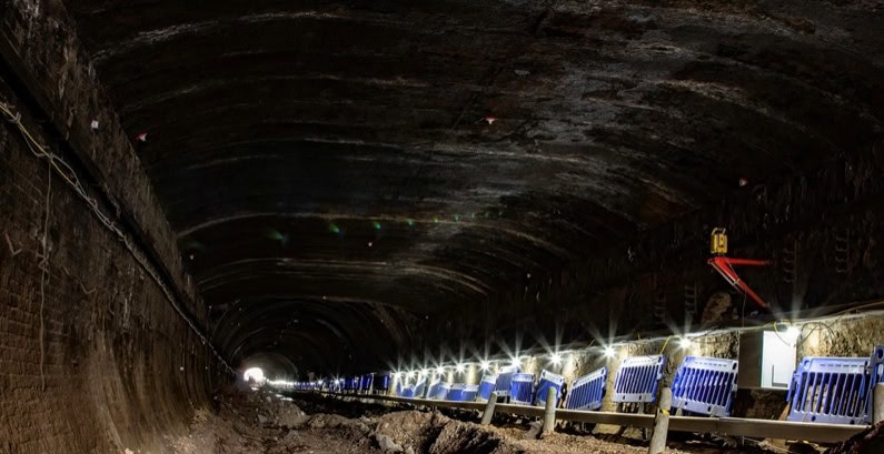 Interior of the dormant Gasworks Tunnel bore during fibre optic installation works, King's Cross
