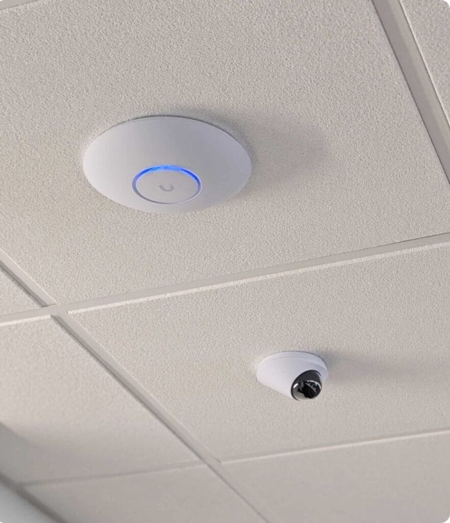 Commercial Wi-Fi installation with ceiling-mounted access point