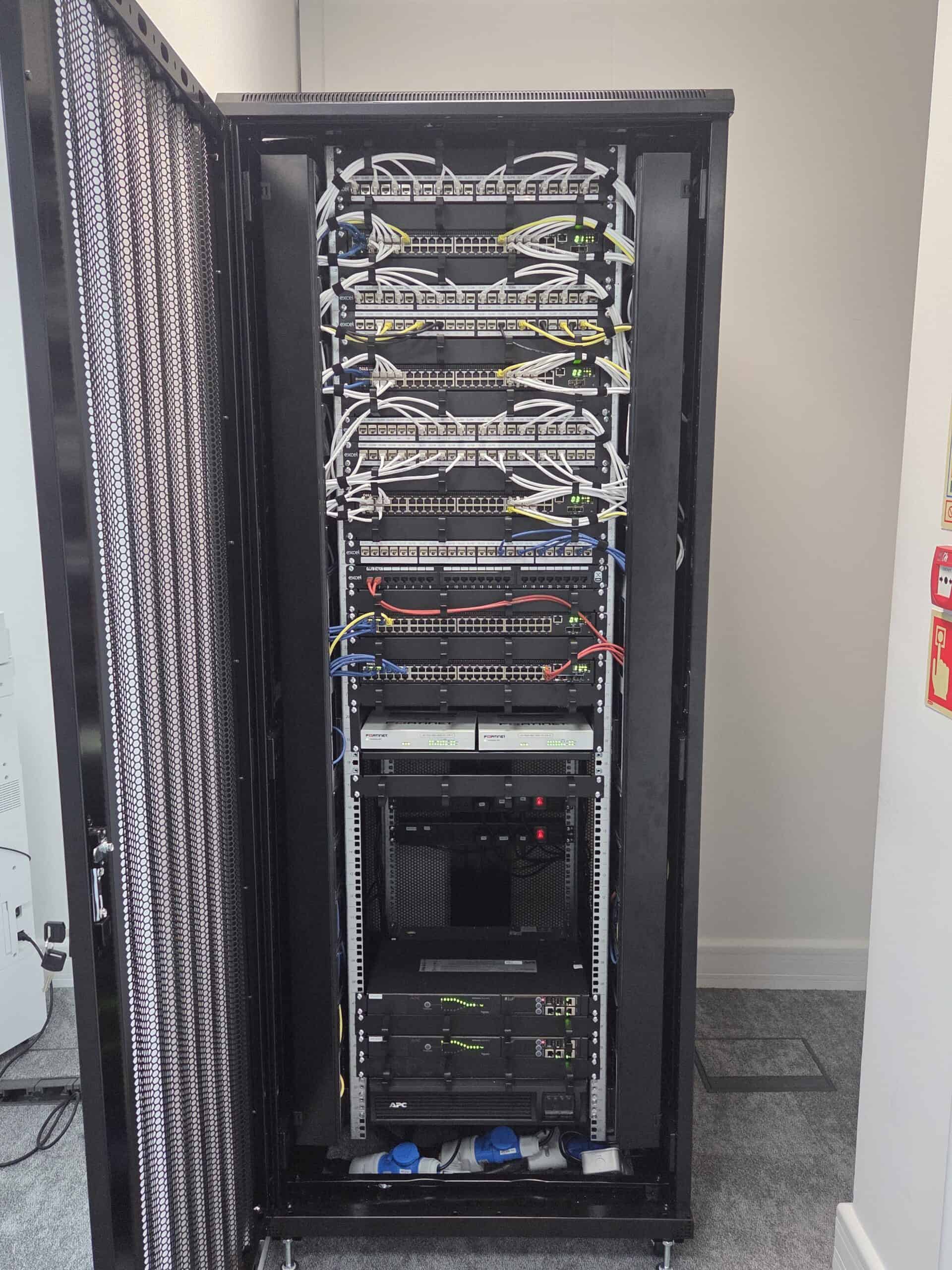 Completed GeoTab network cabinet and structured cabling