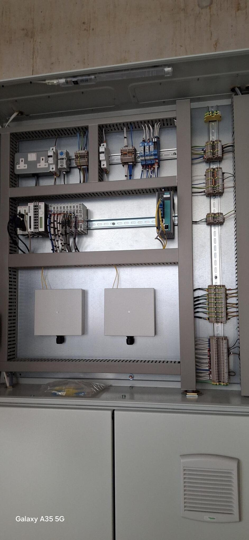 Open network cabinet with fibre patching installed by ACCL at Queen Elizabeth Olympic Park