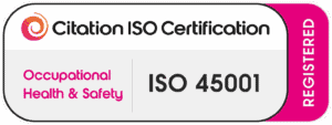 Accreditations for data cabling and networking, including ISO 45001 certification, demonstrating com.