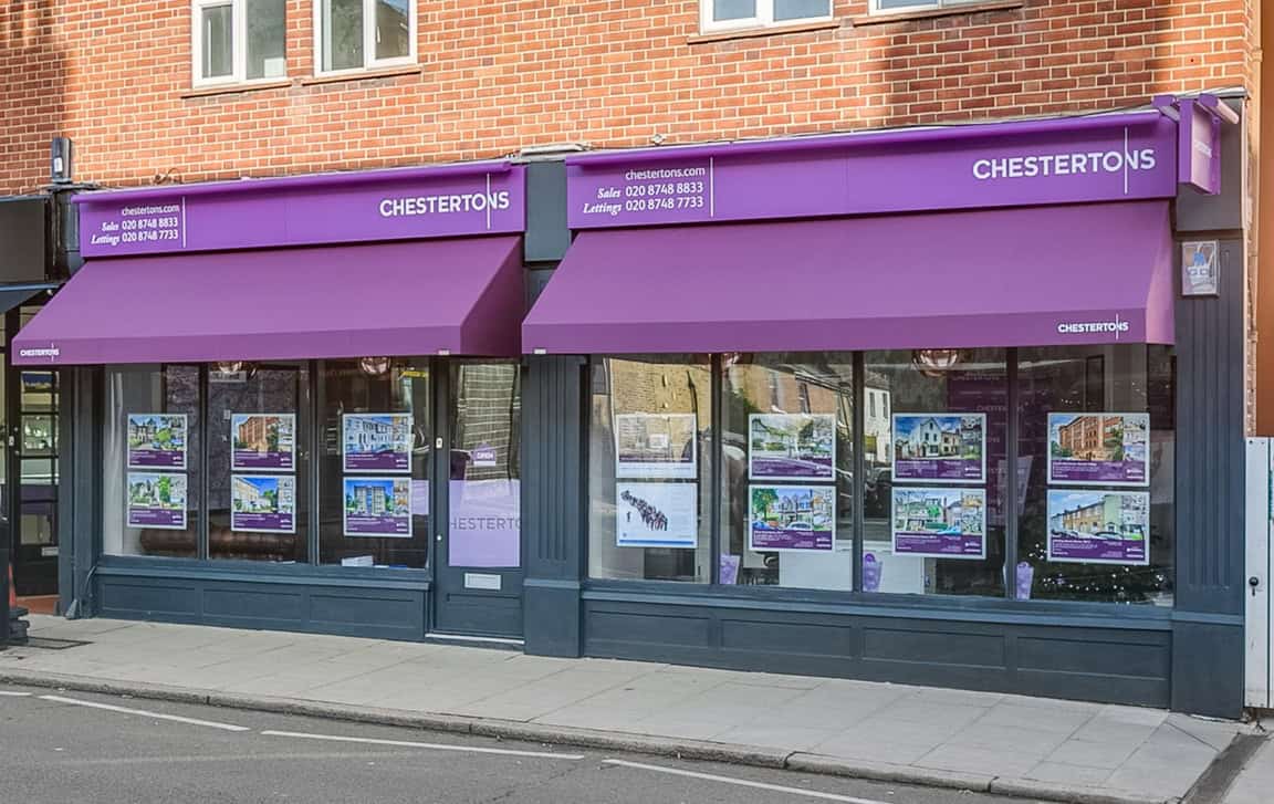 A Chestertons estate agency branch storefront, London