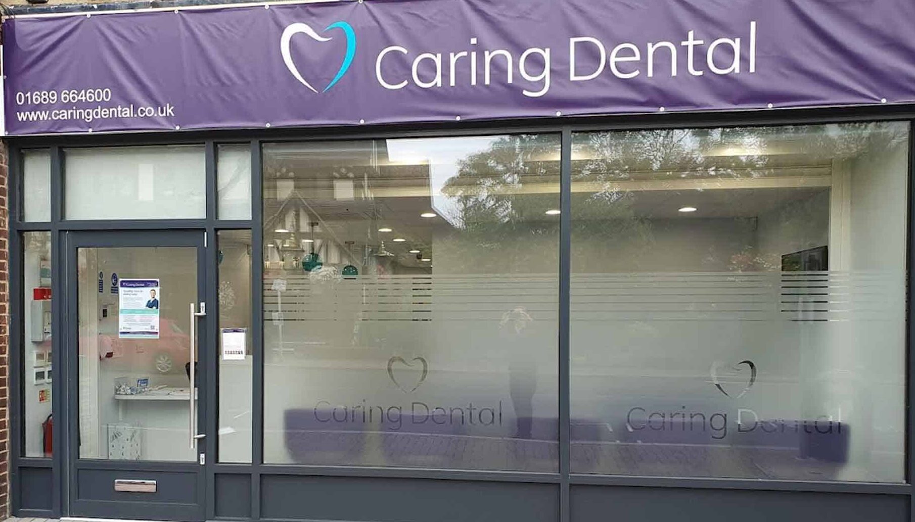 Caring Dental practice storefront in Station Square, Petts Wood