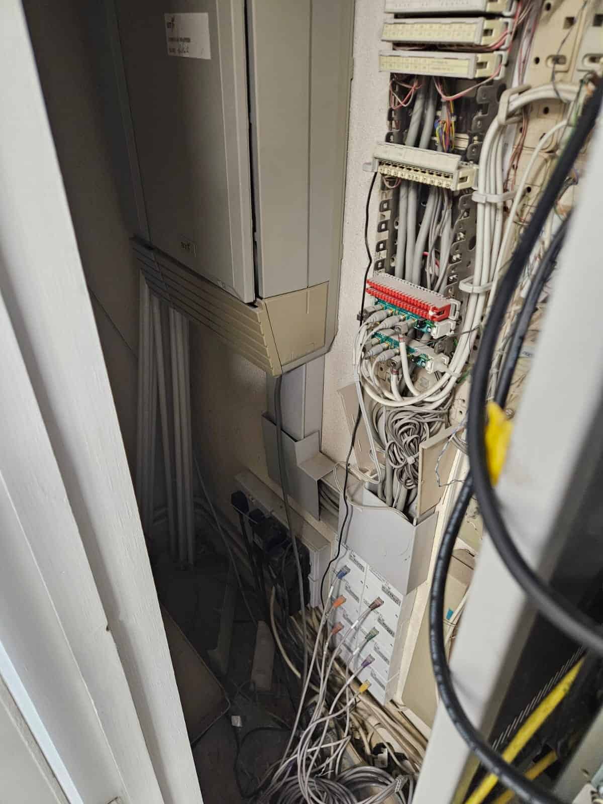 Legacy comms cabinet before ACCL's upgrade at Chestertons' Islington branch