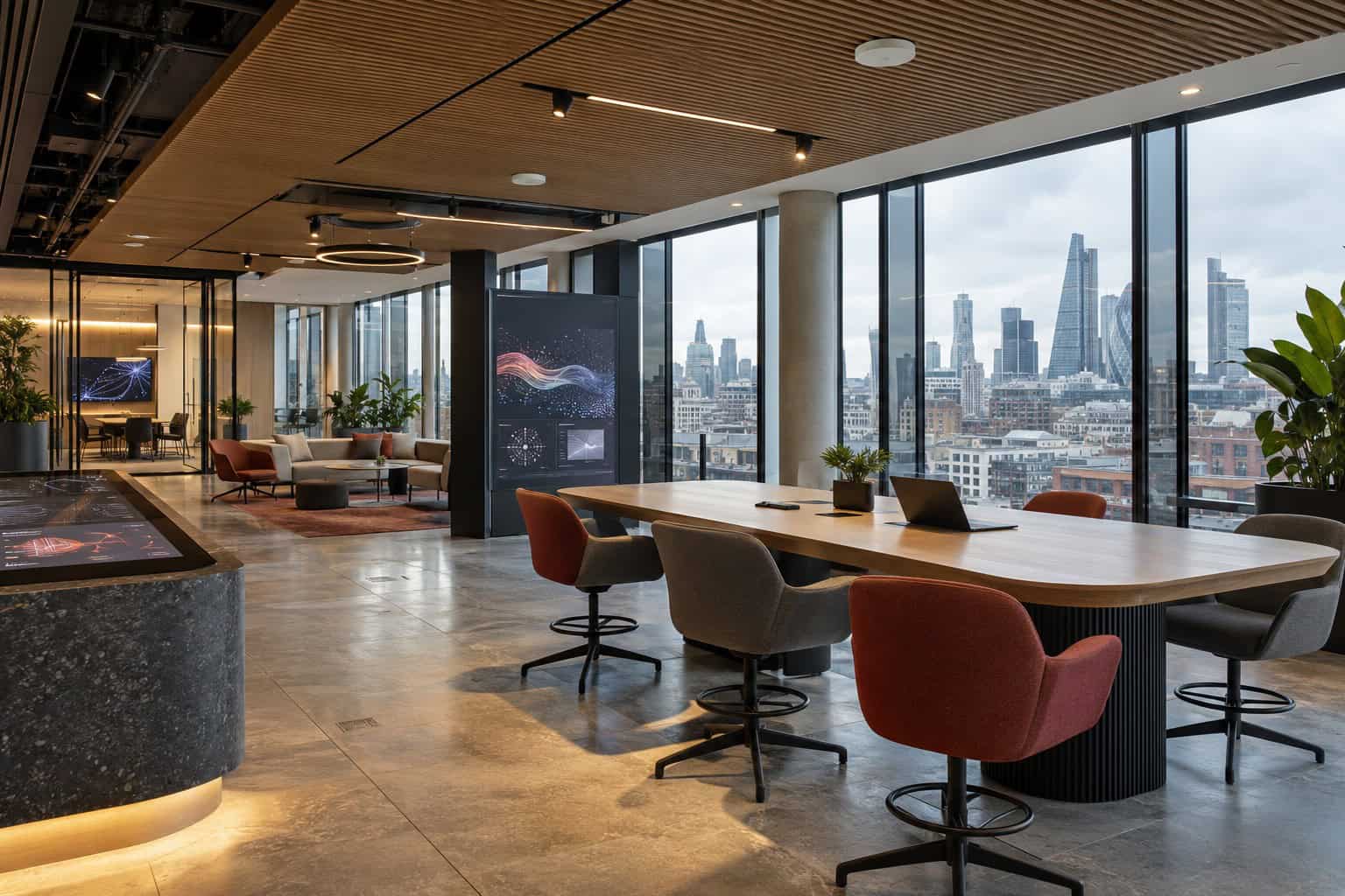 Illustrative enterprise technology hub representing a structured cabling and private 5G environment; not the actual Verizon London Hub