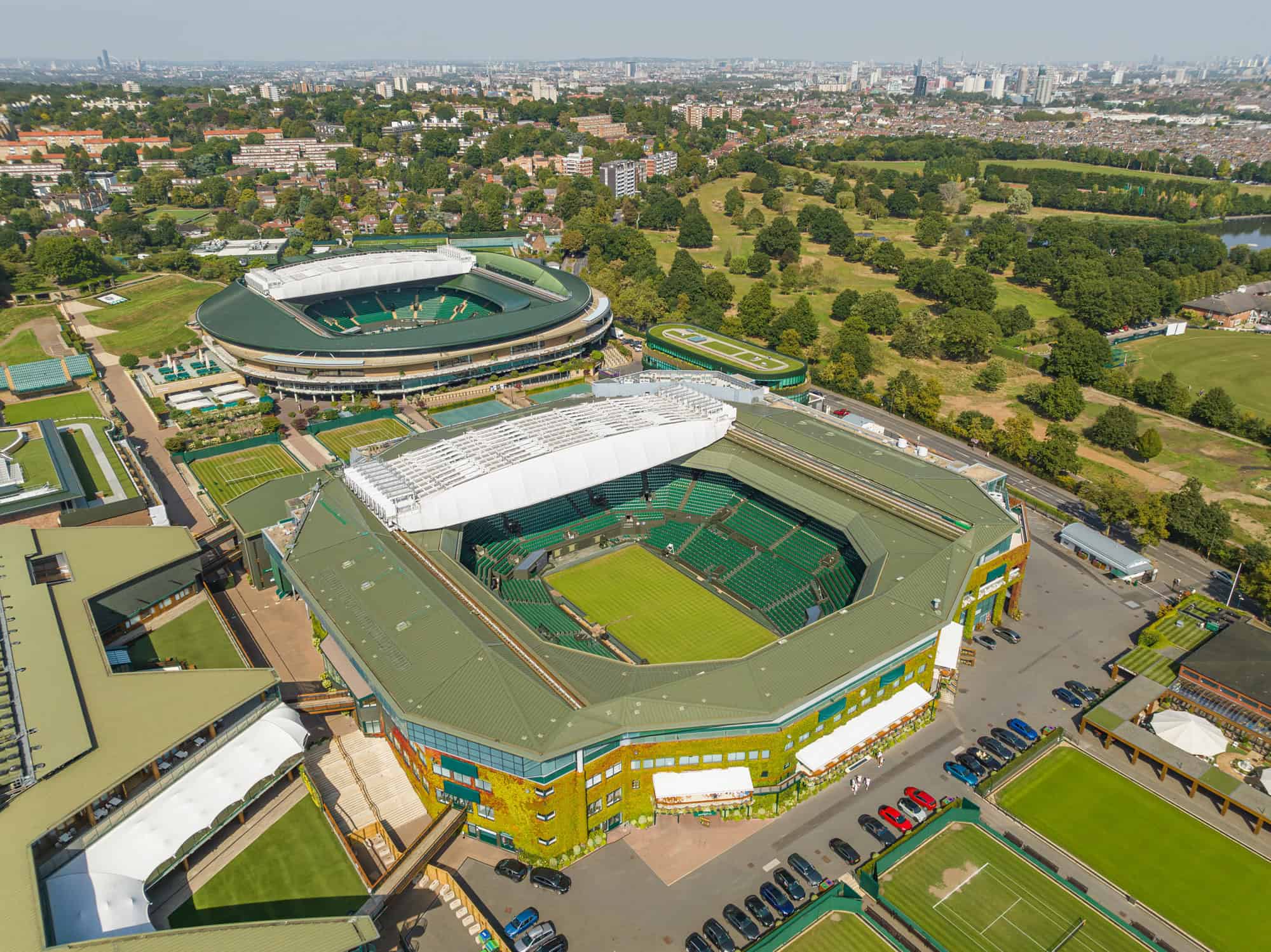 Aerial view of ACCL stadium and sports facilities in London.